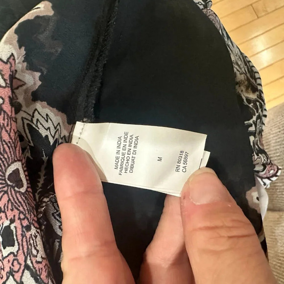 LUCKY BRAND Sheer V Neck Stripe & Floral Blouse Top Trumpet Sleeve - size Medium - Picture 10 of 10